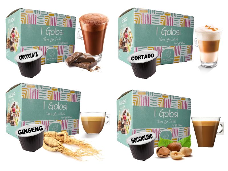Mix capsule ai gusti: Ginseng, Cioccolato, Cortado, Nocciolino - Compatibili Dolce Gusto