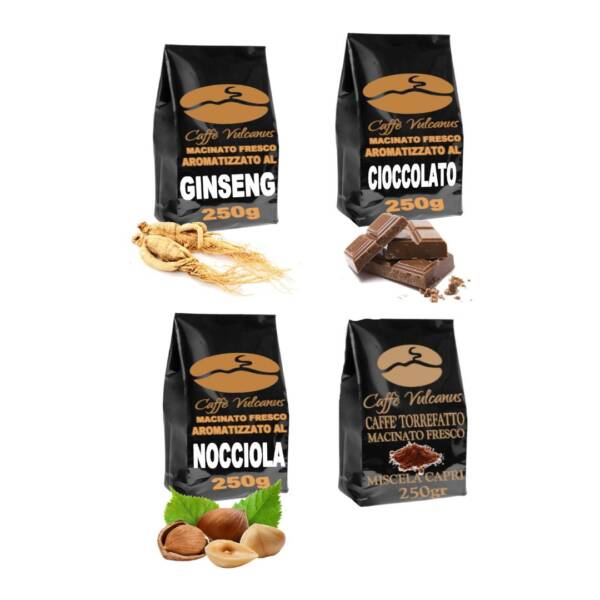 Caffè macinato per moka - nocciola, ginseng, cioccolato + miscela Capri