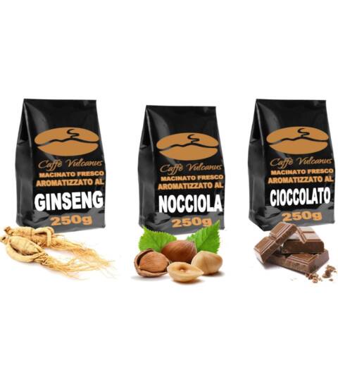 Caffè macinato aromatizzato per moka - ginseng, nocciola e cioccolato