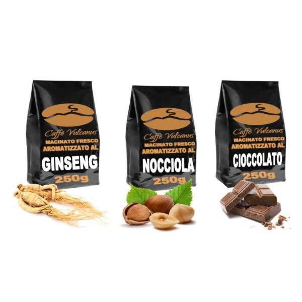 Caffè macinato aromatizzato per moka - ginseng, nocciola e cioccolato